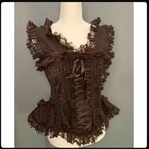 Gothic XO Brown Ruffled Lace Corset- Large